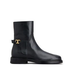 Tods Minimalist Black Ankle Boots With Gold Accent - NWT